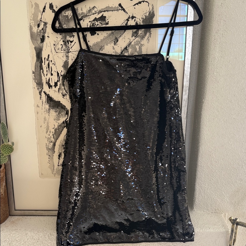 Olivaceous Black and Gold Sequin Dress